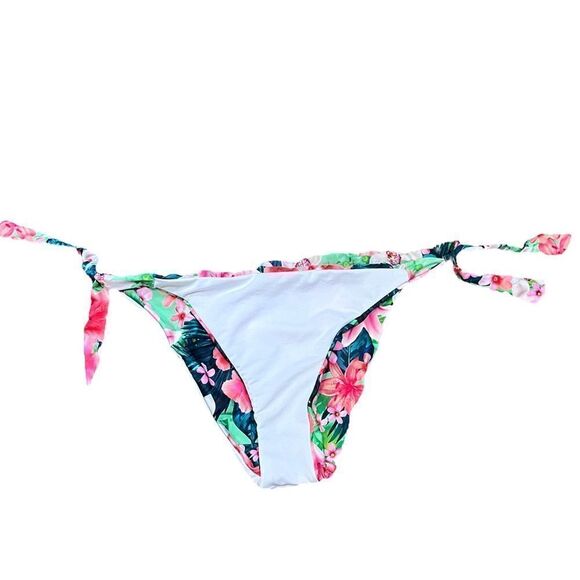 CALZEDONIA ITALIAN SIDE TIE BIKINI BOTTOM JUNGLE CORALLO TROPICAL FLORAL XS/S - Picture 5 of 7